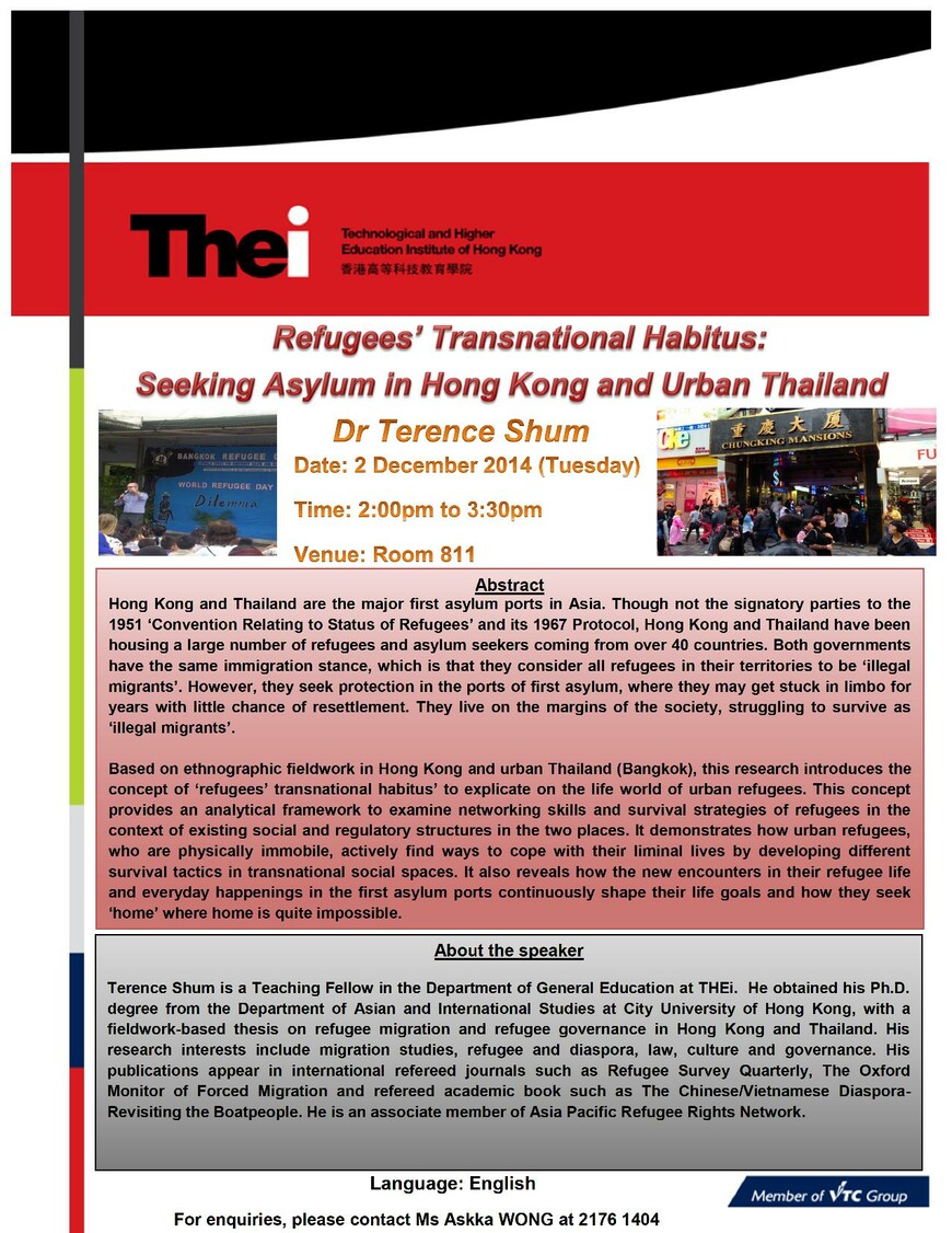 Refugees’ Transnational Habitus: Seeking Asylum in Hong Kong and Urban Thailand